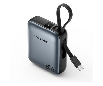 Powerbank Vention Powerbank 10000mAh 35W PD z wbudowanym kablem USB-C szary
